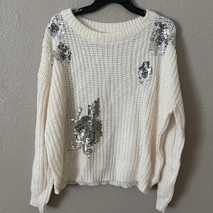 Women’s Cato Sweater Cream with Silver Sequins, Large